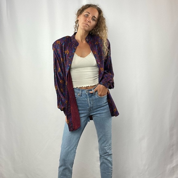 Vintage Christian Dior 80's Pattern Button Up in Purple Multi Size 8 - Picture 6 of 9